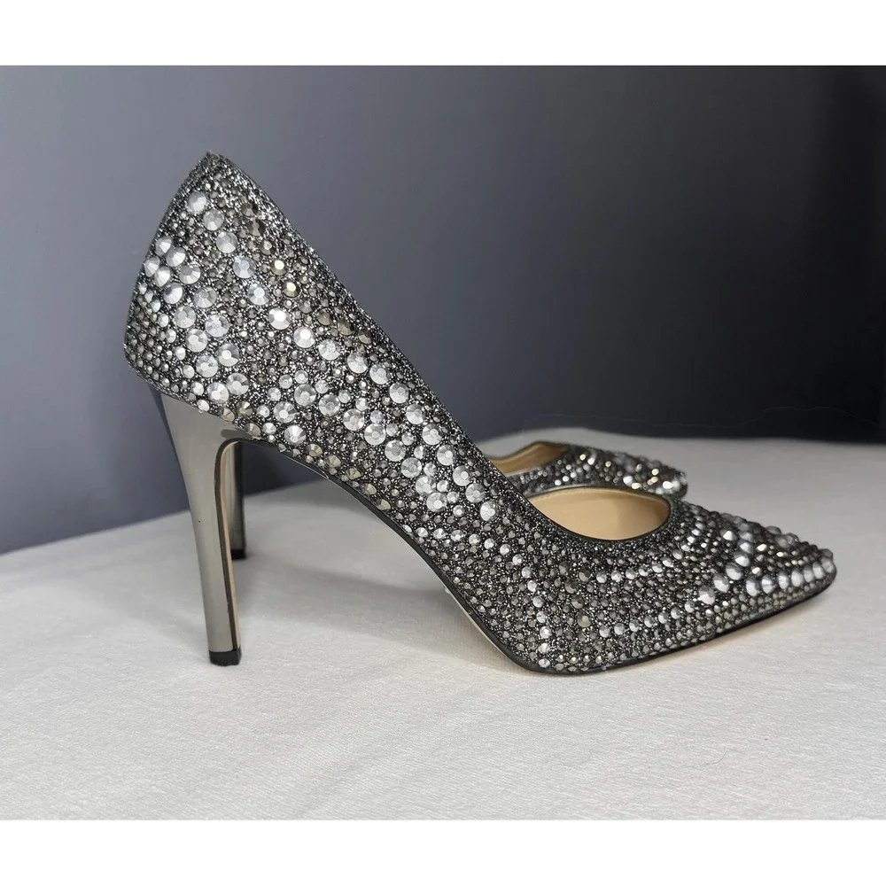Gianni Bini Shoes 8.5 Silver Rhinestone Crystal D'Orsay Pointed Stiletto Pumps